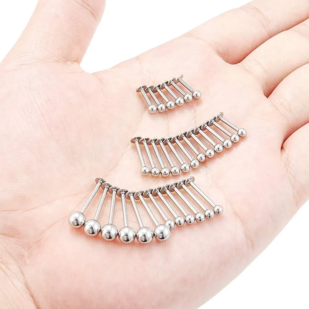 Dyknasz 15-30PCS 16G Surgical Steel Labret Studs Monroe Lip Rings Cartilage Tragus Nail Conch Helix Earring Barbell for Women Men Piercing Jewelry 5 Colors 6-12mm