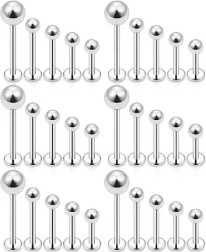 Dyknasz 15-30PCS 16G Surgical Steel Labret Studs Monroe Lip Rings Cartilage Tragus Nail Conch Helix Earring Barbell for Women Men Piercing Jewelry 5 Colors 6-12mm
