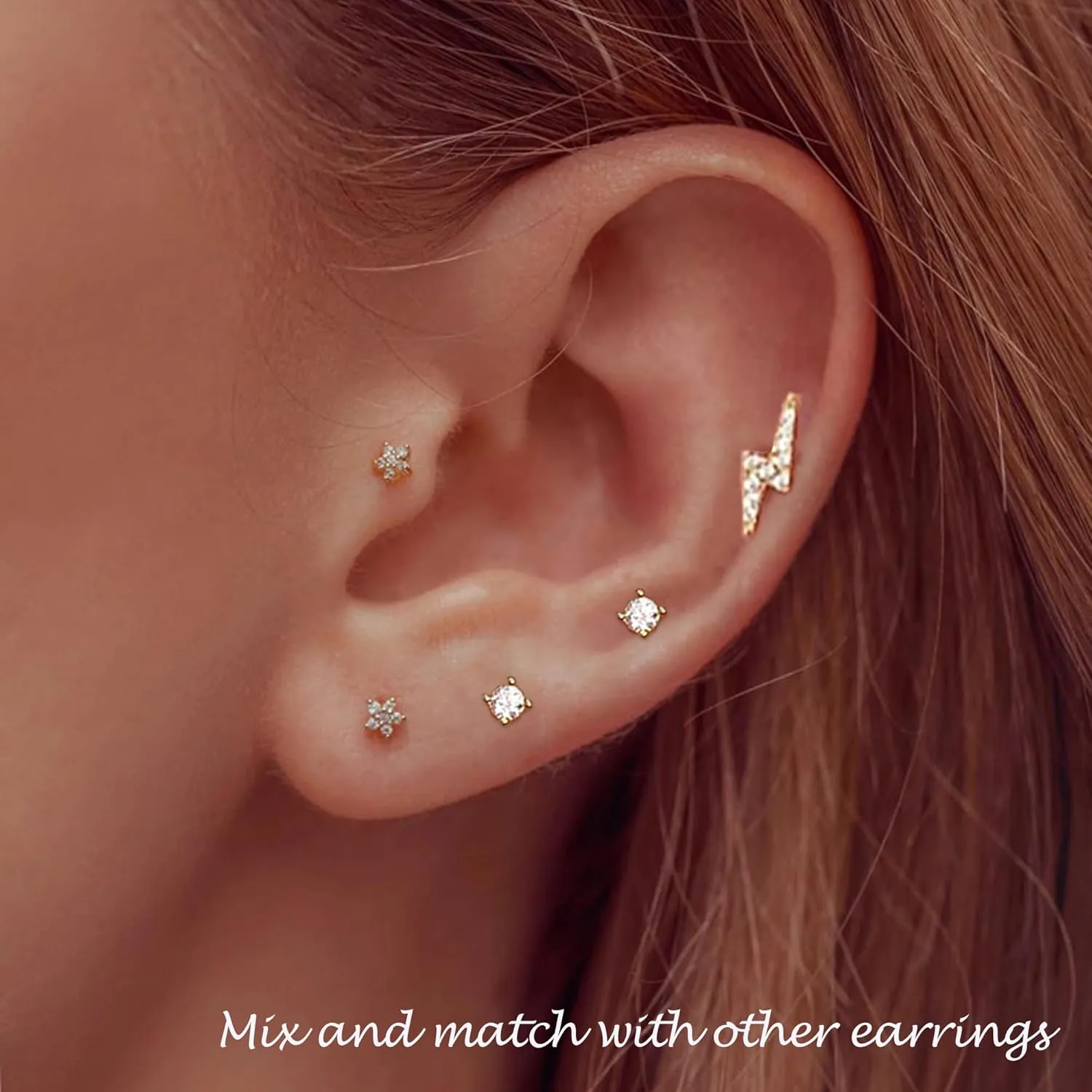 Earring Sets for Multiple Piercing Cartilage Stud Earrings for Women Hypoallergenic Dainty Gold Earrings 14K Gold Plated Earring Stack Trendy Small Huggie Hoop Earrings
