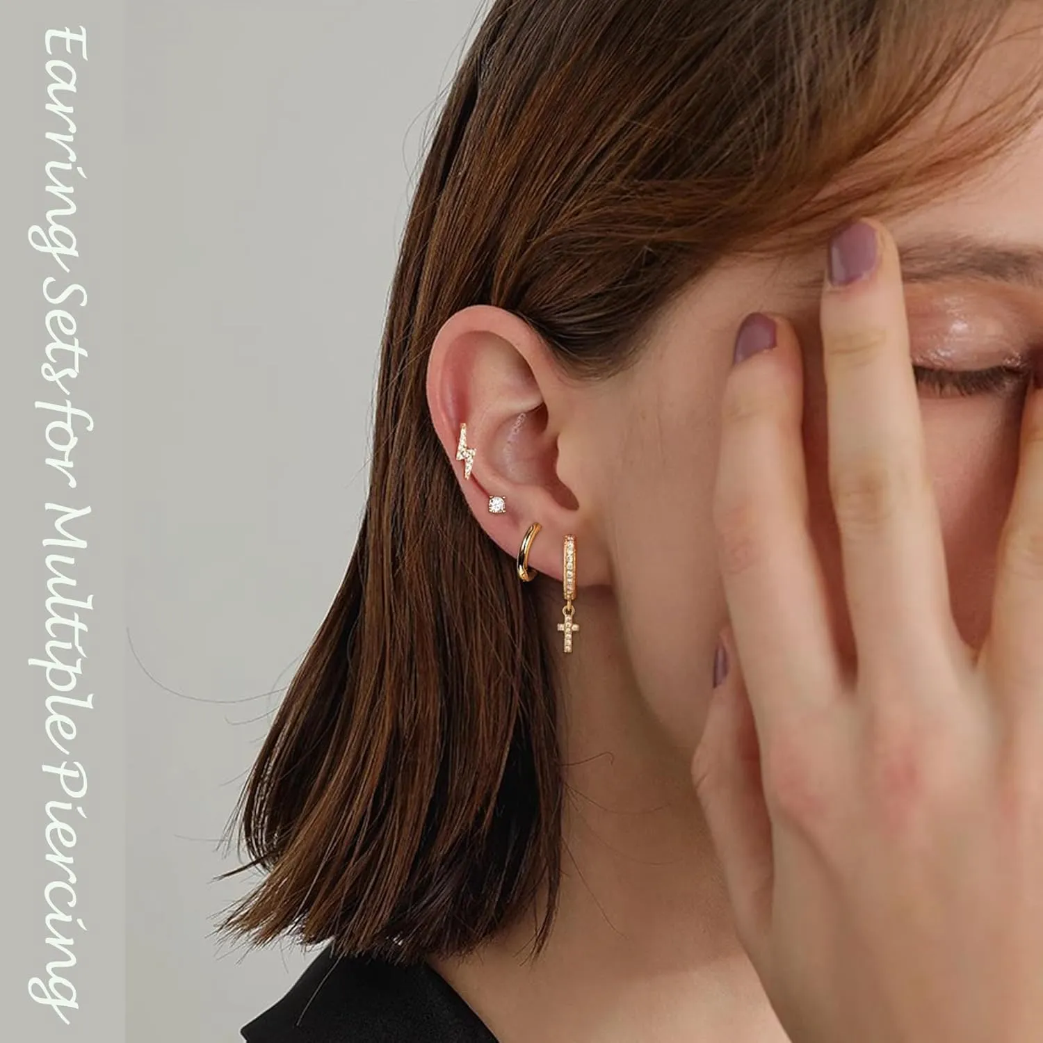 Earring Sets for Multiple Piercing Cartilage Stud Earrings for Women Hypoallergenic Dainty Gold Earrings 14K Gold Plated Earring Stack Trendy Small Huggie Hoop Earrings