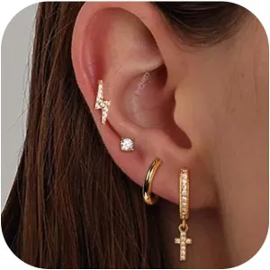 Earring Sets for Multiple Piercing Cartilage Stud Earrings for Women Hypoallergenic Dainty Gold Earrings 14K Gold Plated Earring Stack Trendy Small Huggie Hoop Earrings