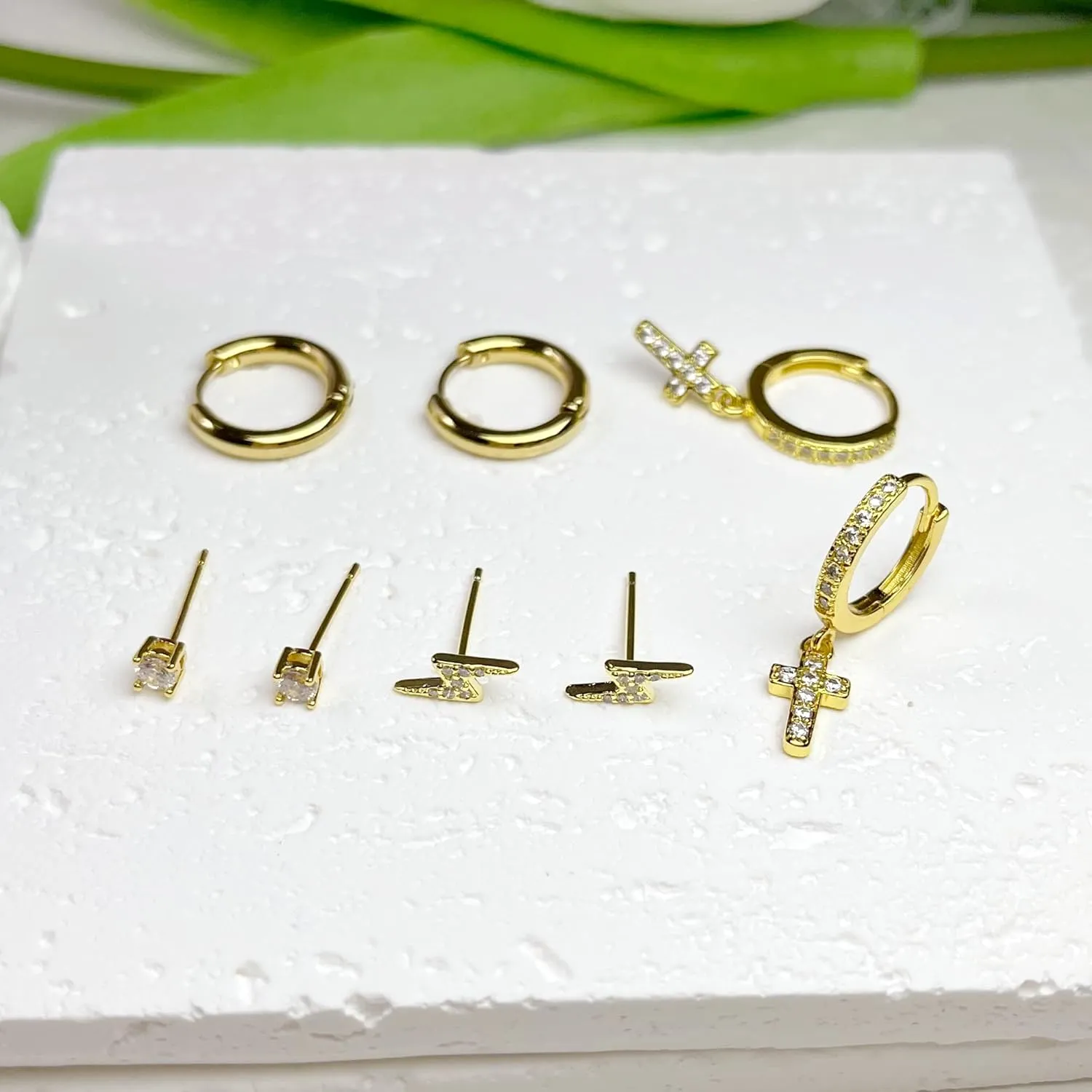 Earring Sets for Multiple Piercing Cartilage Stud Earrings for Women Hypoallergenic Dainty Gold Earrings 14K Gold Plated Earring Stack Trendy Small Huggie Hoop Earrings
