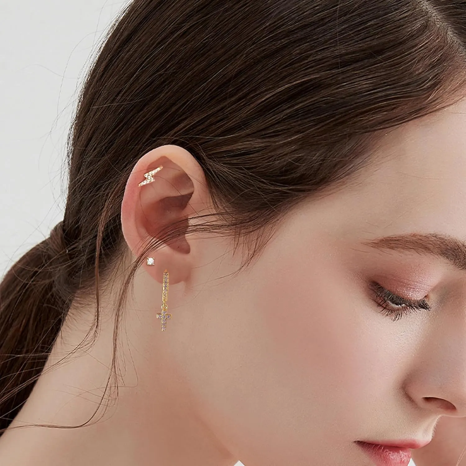 Earring Sets for Multiple Piercing Cartilage Stud Earrings for Women Hypoallergenic Dainty Gold Earrings 14K Gold Plated Earring Stack Trendy Small Huggie Hoop Earrings