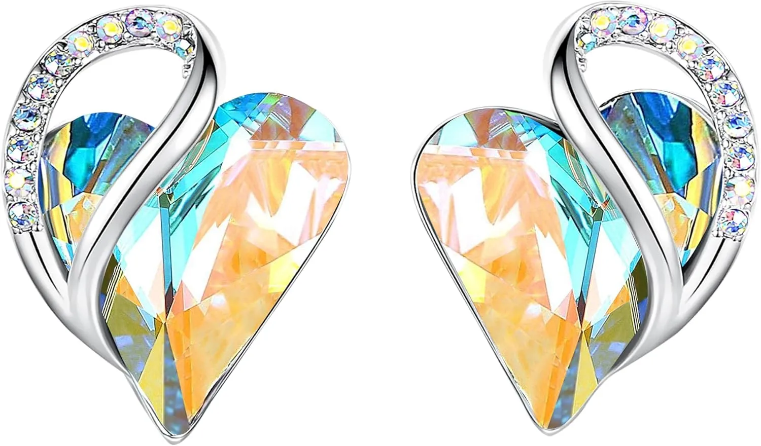 Earrings for Women, Mothers Day Gift for Mom, Heart Birthstone Crystal Stud Earring, Silver Plated Birthday Jewelry