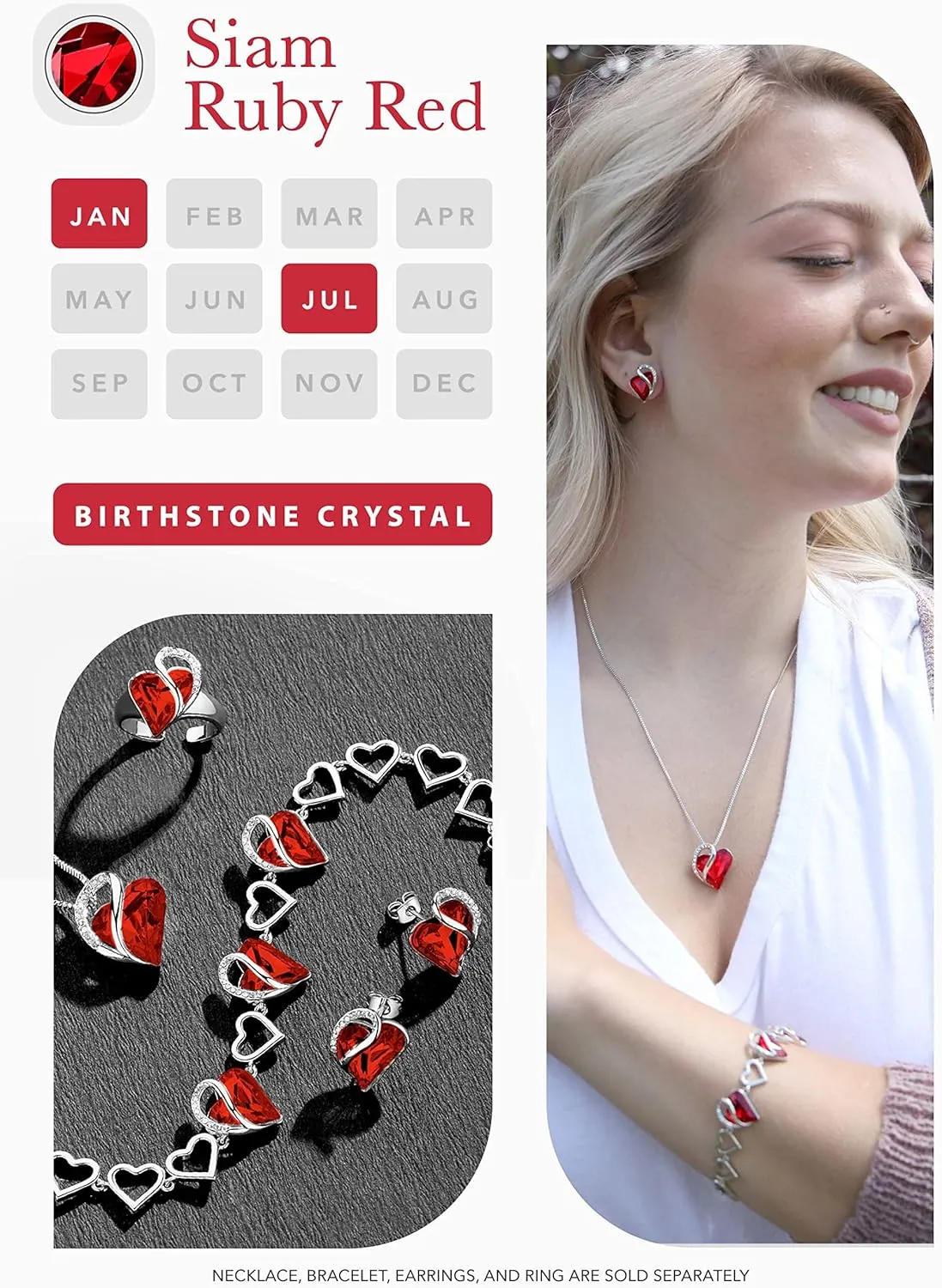 Earrings for Women, Mothers Day Gift for Mom, Heart Birthstone Crystal Stud Earring, Silver Plated Birthday Jewelry