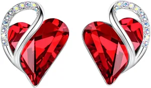 Earrings for Women, Mothers Day Gift for Mom, Heart Birthstone Crystal Stud Earring, Silver Plated Birthday Jewelry