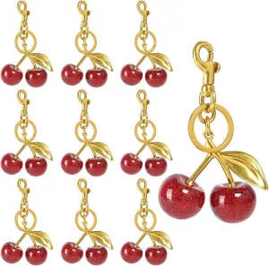 EDINGM Glitter Cherry Bag Charms with Key Ring & Clip, Cherry Keychain Charms Accessory for Purses, Bags, Handbags for Women