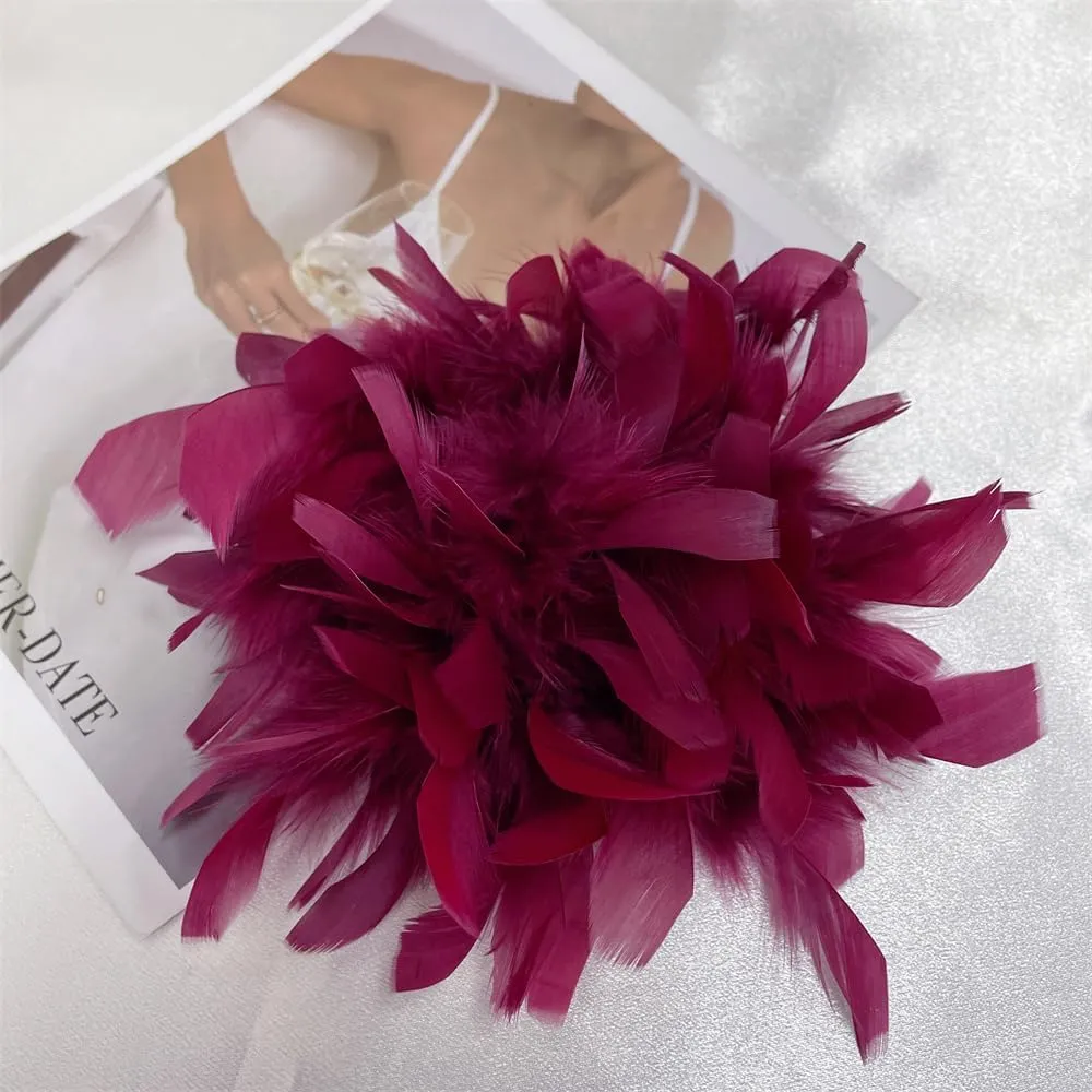 Elegant Feather Flower Large Brooch Lapel Pins for Women Men Wedding Party Dance Banquet Big Pins for Floral Shawl Dress Suit Clothes Accessories Corsage Brooches Jewelry Gifts 7.87in