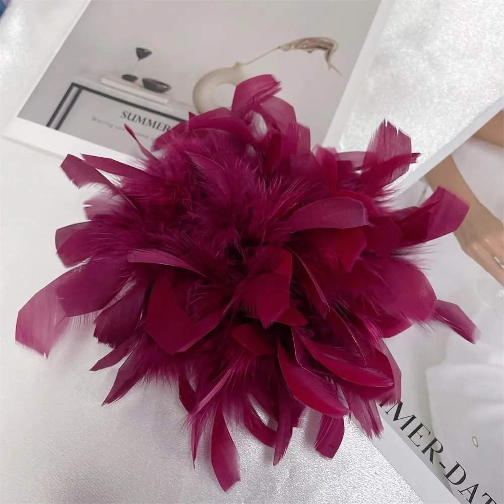 Elegant Feather Flower Large Brooch Lapel Pins for Women Men Wedding Party Dance Banquet Big Pins for Floral Shawl Dress Suit Clothes Accessories Corsage Brooches Jewelry Gifts 7.87in