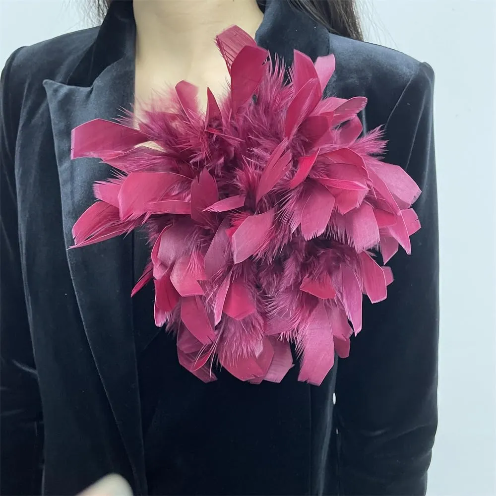 Elegant Feather Flower Large Brooch Lapel Pins for Women Men Wedding Party Dance Banquet Big Pins for Floral Shawl Dress Suit Clothes Accessories Corsage Brooches Jewelry Gifts 7.87in