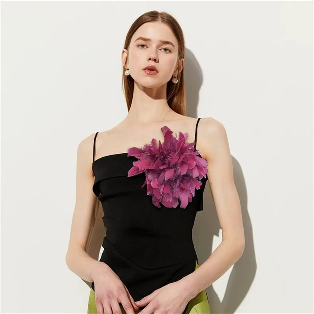 Elegant Feather Flower Large Brooch Lapel Pins for Women Men Wedding Party Dance Banquet Big Pins for Floral Shawl Dress Suit Clothes Accessories Corsage Brooches Jewelry Gifts 7.87in