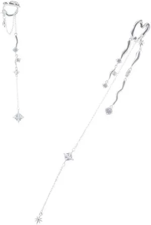 Elegant Star Long Tassels Ear Cuff Ear Clip Not Piercing Earrings Alloy Texture Clip Earring Ear Accessory for Women