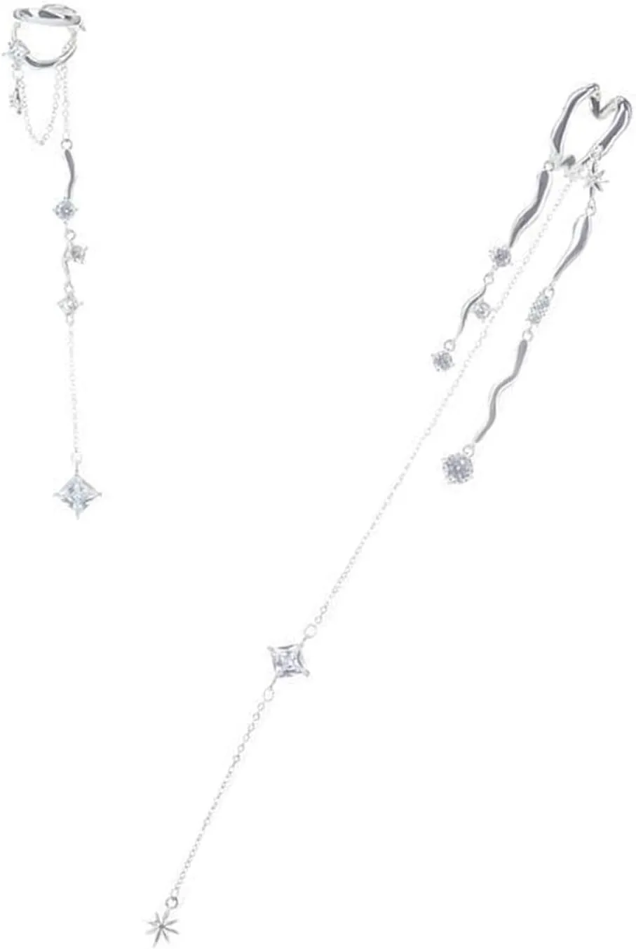 Elegant Star Long Tassels Ear Cuff Ear Clip Not Piercing Earrings Alloy Texture Clip Earring Ear Accessory for Women