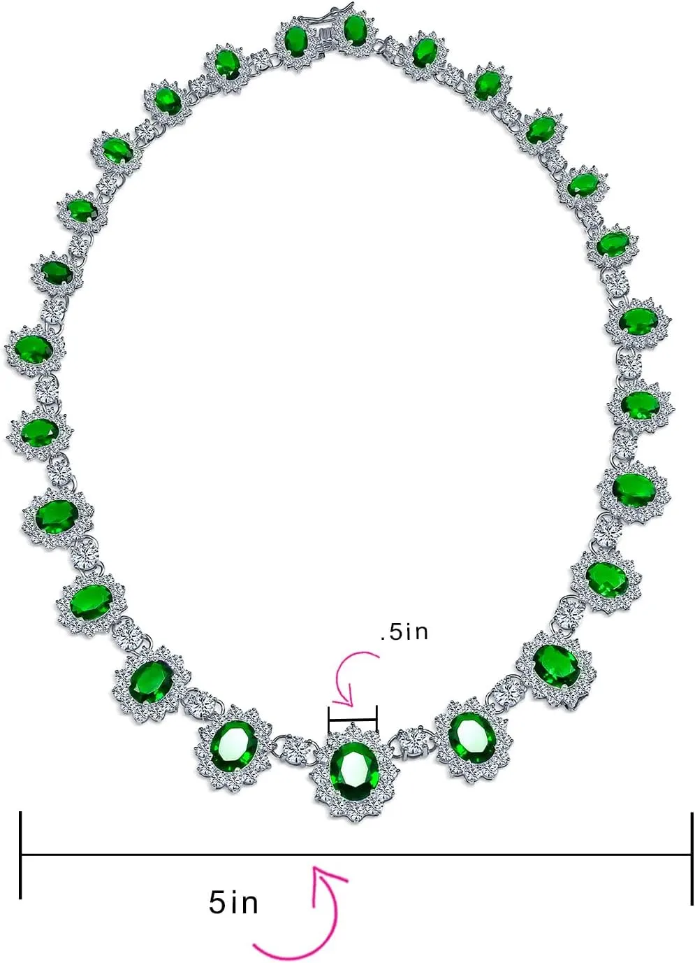 Elegant Vintage Estate-Inspired Bridal Jewelry Set - 5 CTW Oval Crown Halo Statement Necklace & Chandelier Earrings with AAA Cubic Zirconia CZ Simulated Gemstones, Silver Plated, for Women