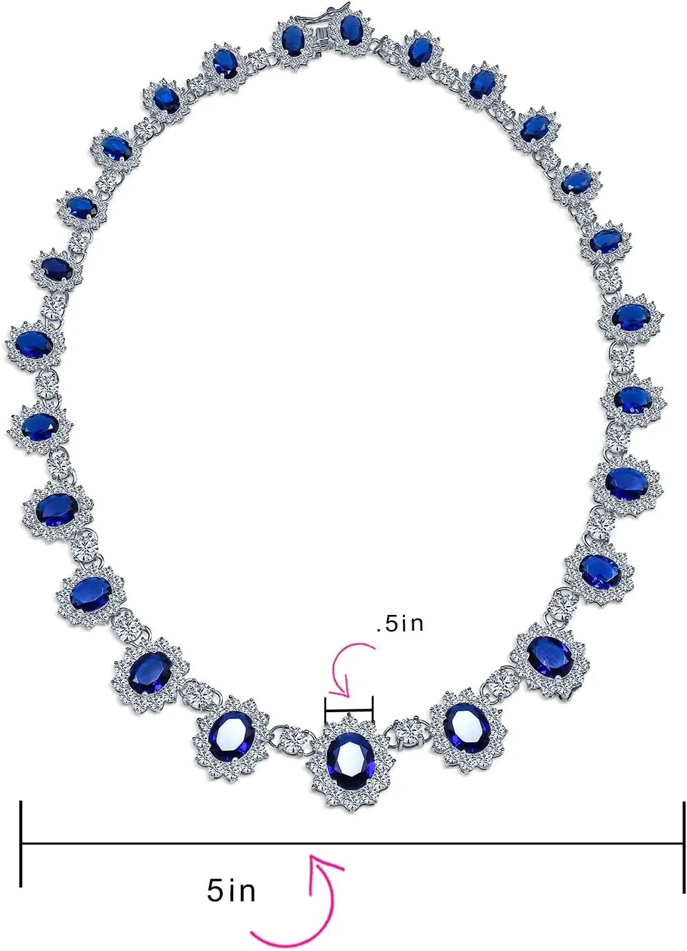 Elegant Vintage Estate-Inspired Bridal Jewelry Set - 5 CTW Oval Crown Halo Statement Necklace & Chandelier Earrings with AAA Cubic Zirconia CZ Simulated Gemstones, Silver Plated, for Women