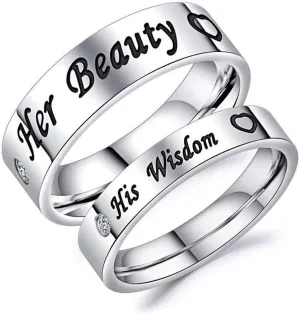Engagement Ring Sets for Him and Her Stainless Steel with Engraving His Crazy Her Weirdo Heart Width 6/4Mm Round Rose Gold Black Couple Rings Engagement