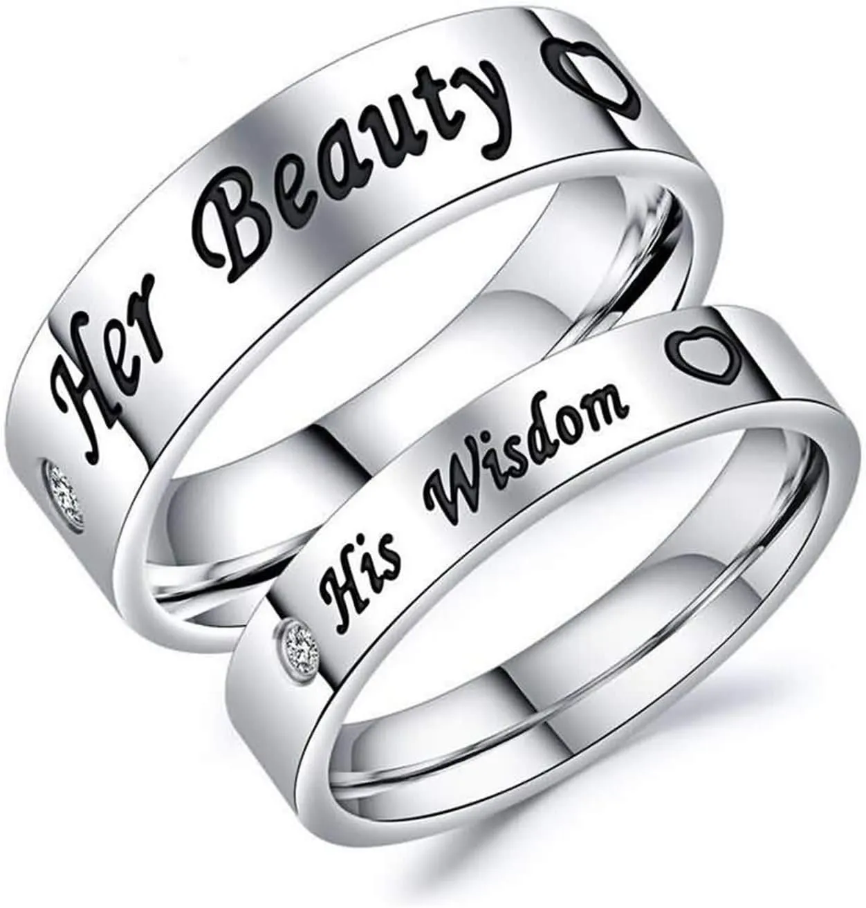 Engagement Ring Sets for Him and Her Stainless Steel with Engraving His Crazy Her Weirdo Heart Width 6/4Mm Round Rose Gold Black Couple Rings Engagement
