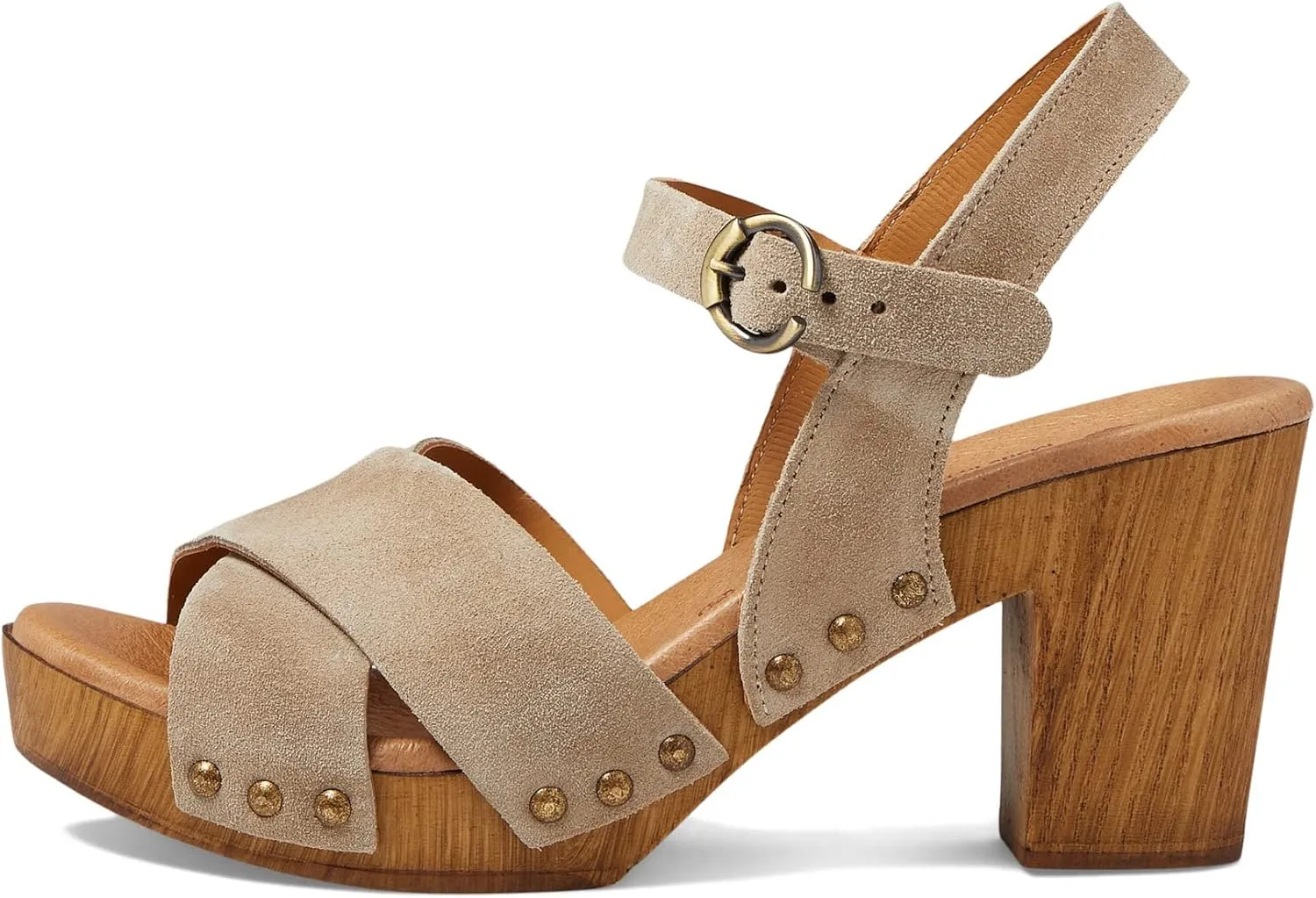 Eric Michael Misti Wedged Sandals for Women  Leather Construction  Wooden Heels  Embellished Studs