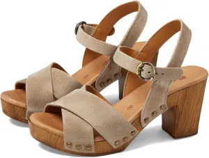 Eric Michael Misti Wedged Sandals for Women  Leather Construction  Wooden Heels  Embellished Studs
