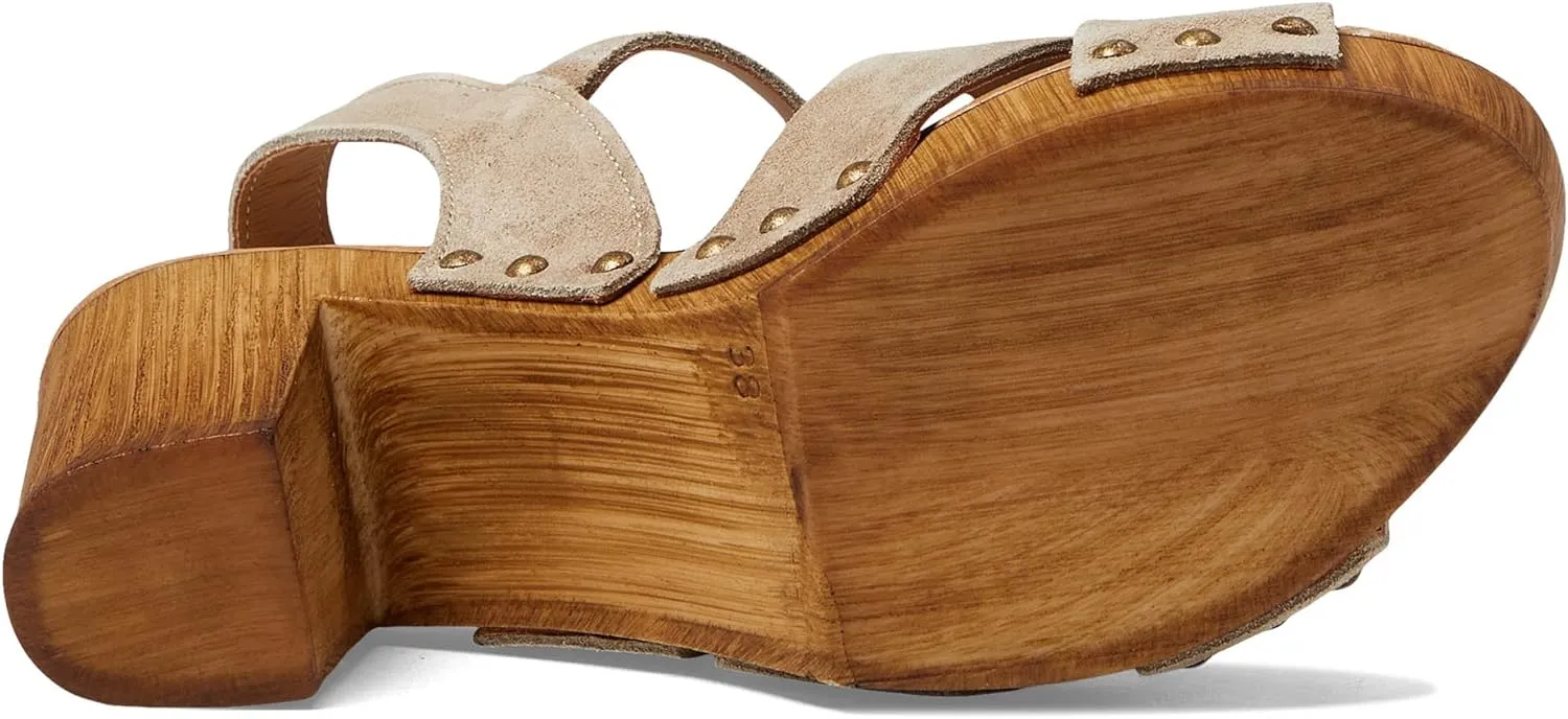 Eric Michael Misti Wedged Sandals for Women  Leather Construction  Wooden Heels  Embellished Studs