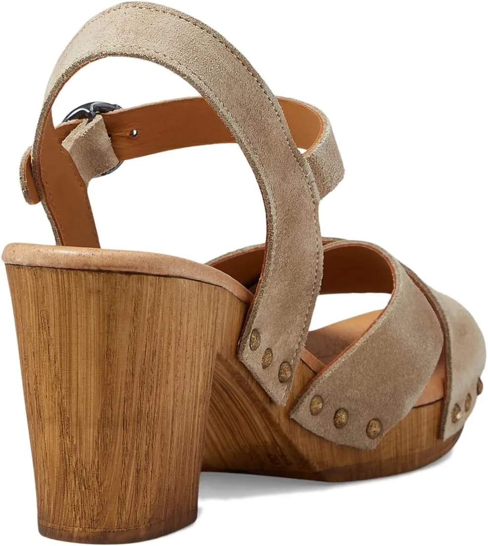 Eric Michael Misti Wedged Sandals for Women  Leather Construction  Wooden Heels  Embellished Studs