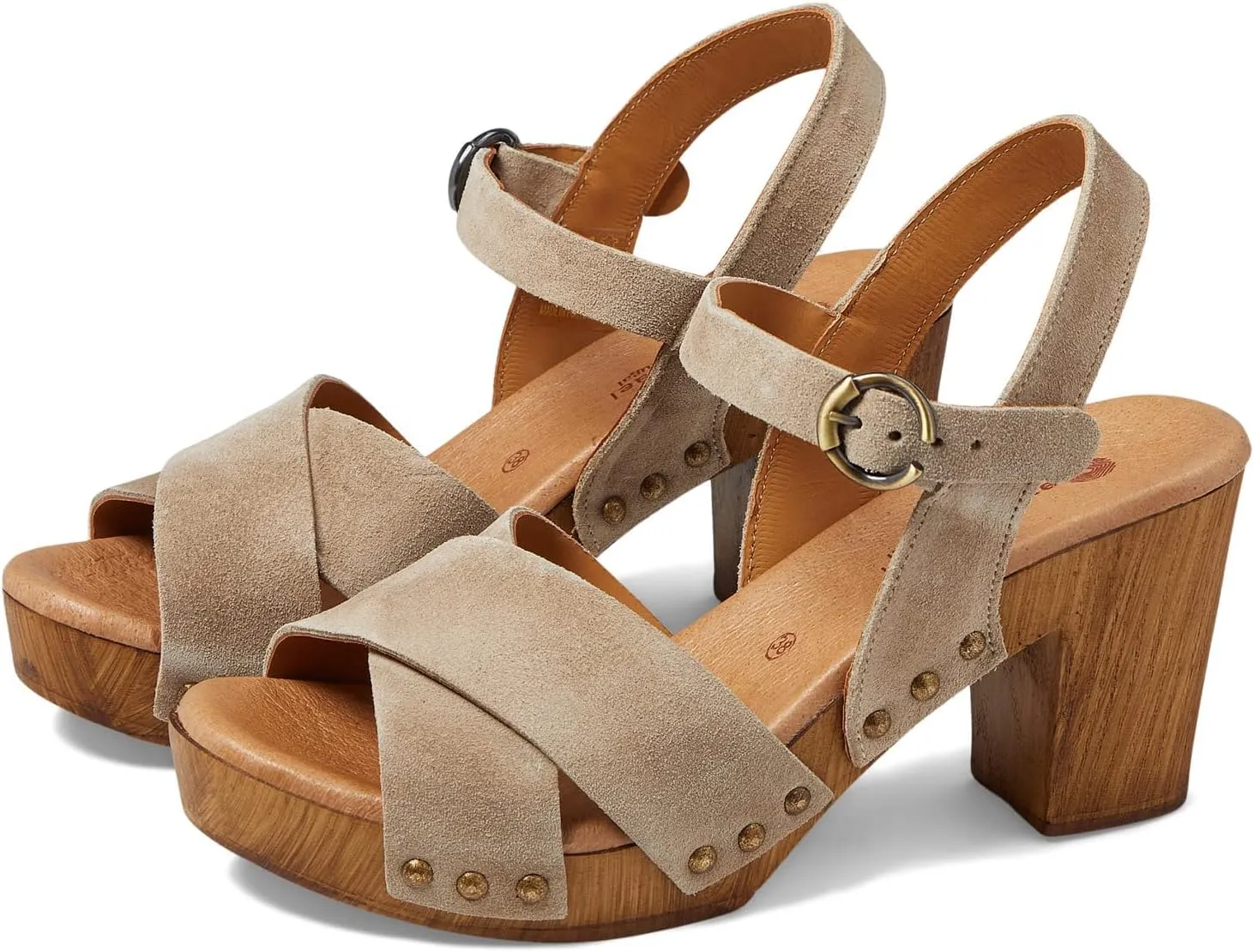 Eric Michael Misti Wedged Sandals for Women  Leather Construction  Wooden Heels  Embellished Studs