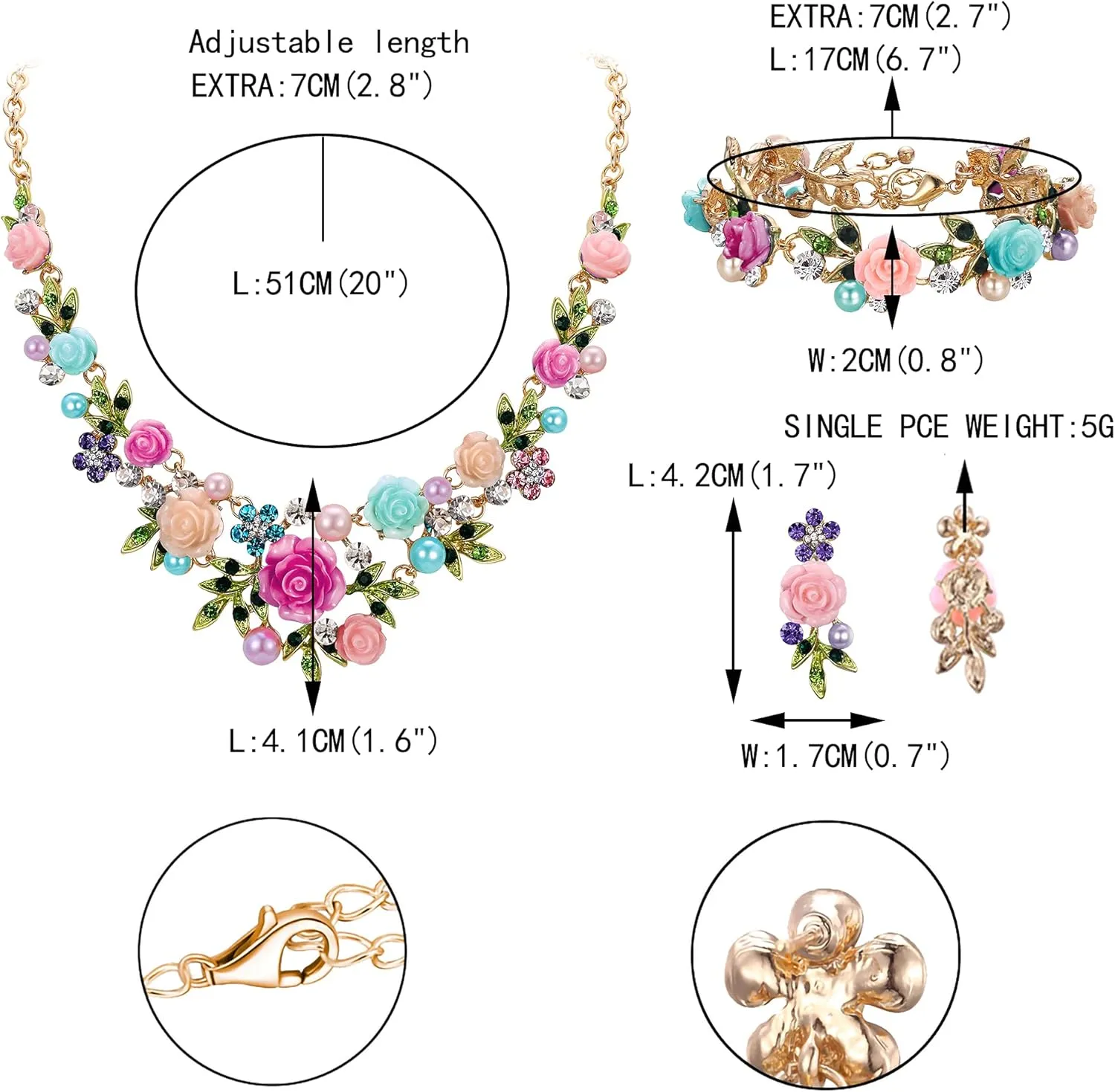 EVER FAITH Costume Jewelry Crystal Simulated Pearl Rose Flower Leaf Prom Party Statement Necklace Earrings Bracelet Set for Women