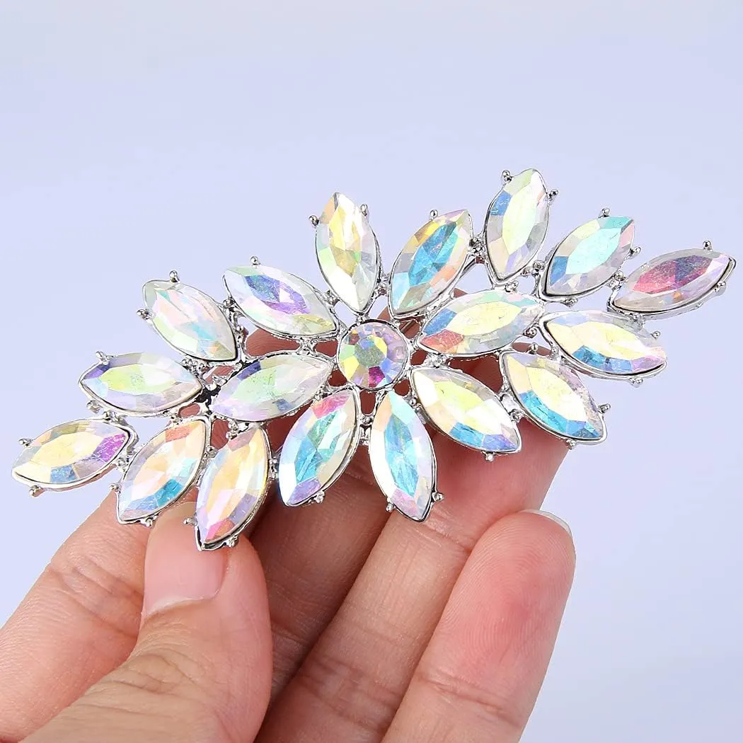 EVER FAITH Elegant Wedding Corsage Jewelry Marquise Crystal Booming Flower Brooch Pin for Women