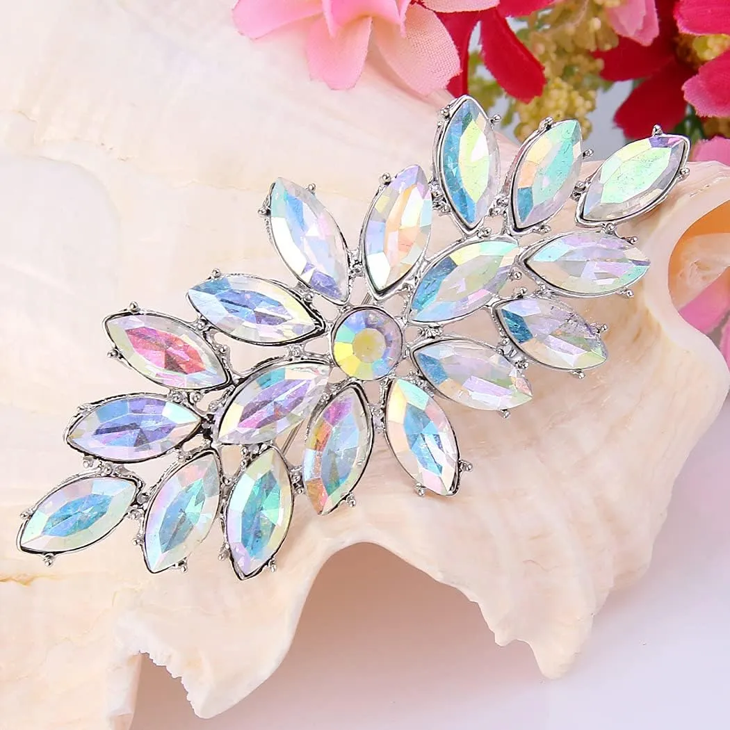 EVER FAITH Elegant Wedding Corsage Jewelry Marquise Crystal Booming Flower Brooch Pin for Women