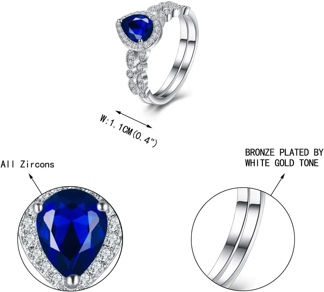EVER FAITH Gorgeous Cubic Zirconia Bridal Prom Bands for Women, Engagement Teardrop Pear/Round/Heart Shaped Ring Set Wedding Promise Rings for Her