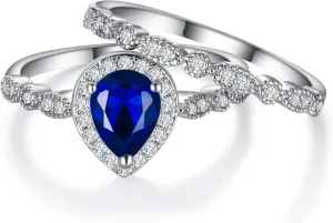 EVER FAITH Gorgeous Cubic Zirconia Bridal Prom Bands for Women, Engagement Teardrop Pear/Round/Heart Shaped Ring Set Wedding Promise Rings for Her