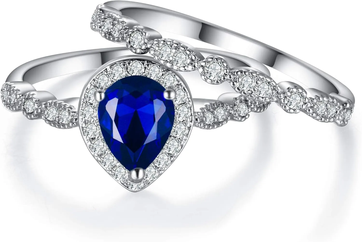 EVER FAITH Gorgeous Cubic Zirconia Bridal Prom Bands for Women, Engagement Teardrop Pear/Round/Heart Shaped Ring Set Wedding Promise Rings for Her