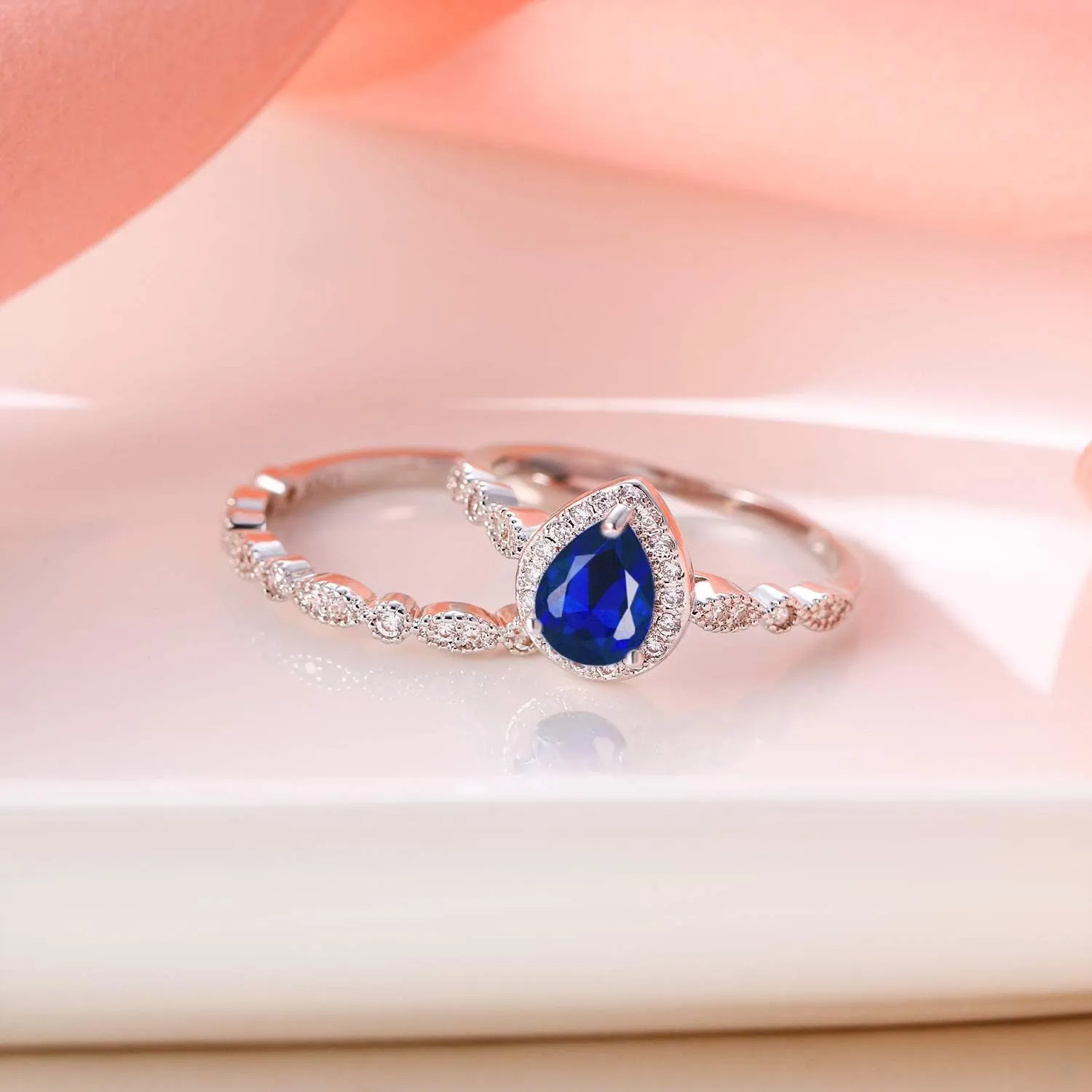 EVER FAITH Gorgeous Cubic Zirconia Bridal Prom Bands for Women, Engagement Teardrop Pear/Round/Heart Shaped Ring Set Wedding Promise Rings for Her