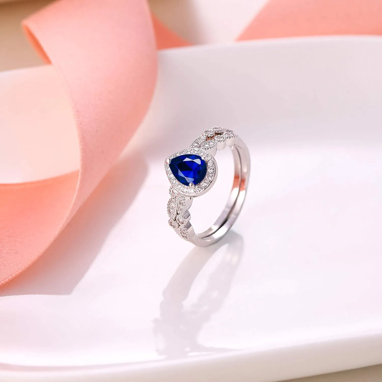 EVER FAITH Gorgeous Cubic Zirconia Bridal Prom Bands for Women, Engagement Teardrop Pear/Round/Heart Shaped Ring Set Wedding Promise Rings for Her