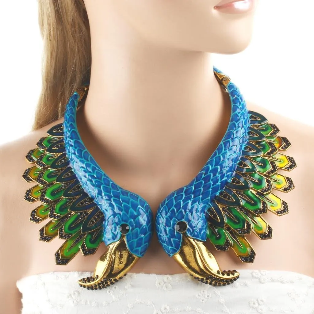 EVER FAITH Vintage Style 2 Flamingo Statement Choker Necklace Austrian Crystal Gold-Tone for Feast,Ball