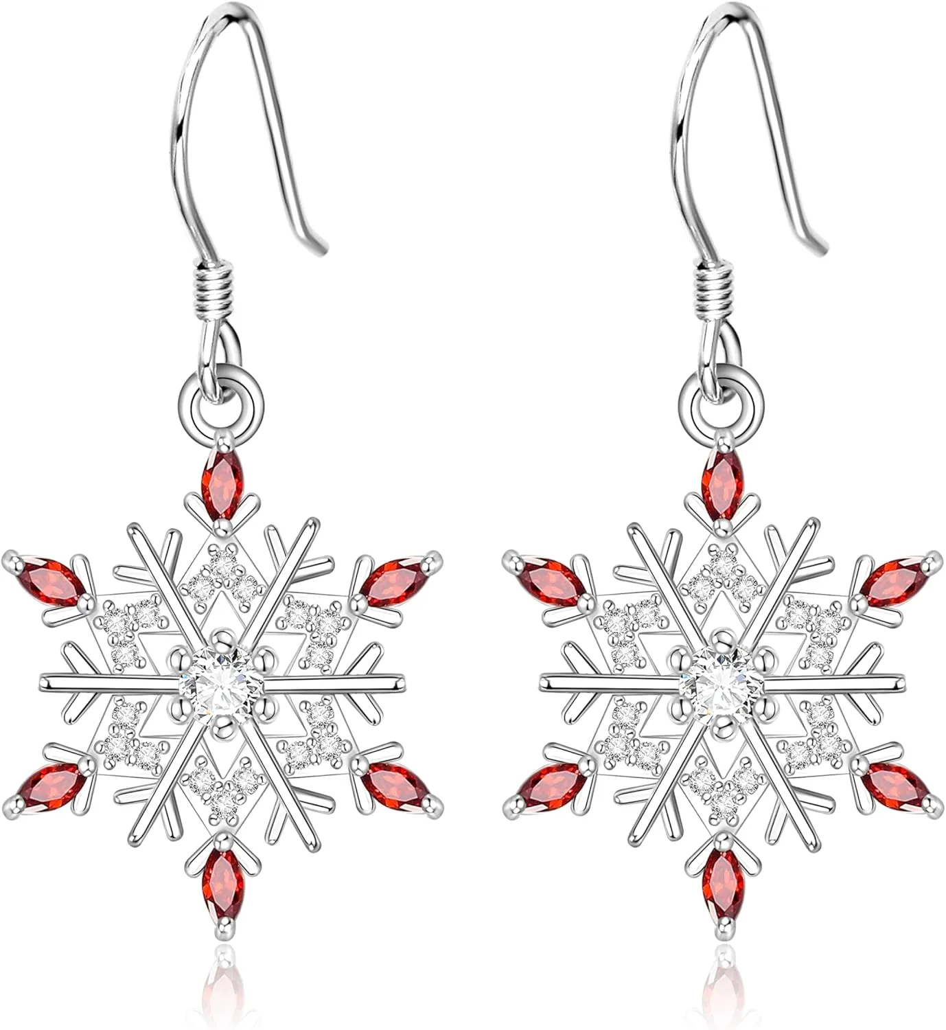 EVER FAITH Winter Snowflake Earrings 925 Sterling Silver Cubic Zirconia Holiday Dainty Hook Dangle Earring Christmas Jewelry Gifts for Women