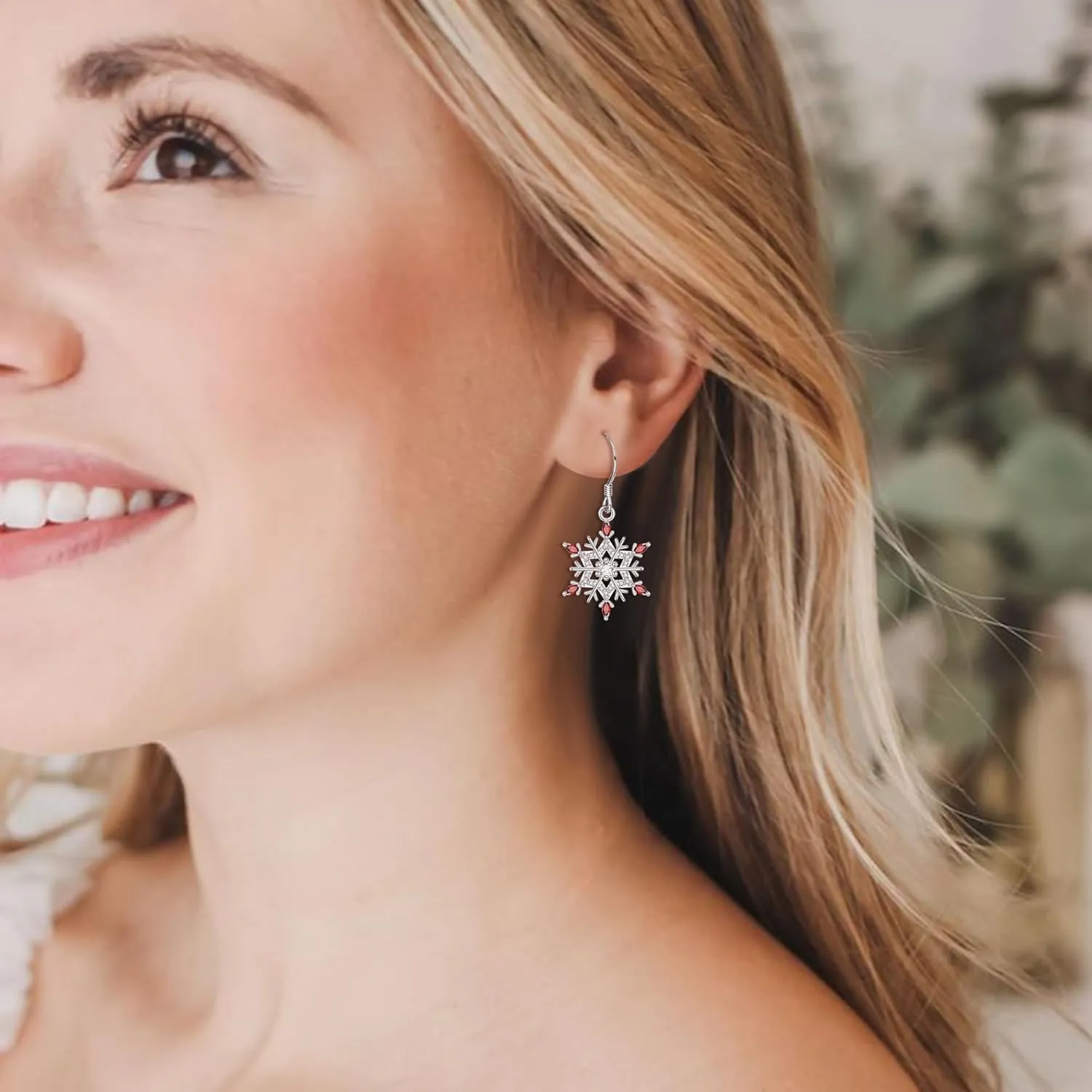 EVER FAITH Winter Snowflake Earrings 925 Sterling Silver Cubic Zirconia Holiday Dainty Hook Dangle Earring Christmas Jewelry Gifts for Women