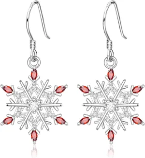 EVER FAITH Winter Snowflake Earrings 925 Sterling Silver Cubic Zirconia Holiday Dainty Hook Dangle Earring Christmas Jewelry Gifts for Women