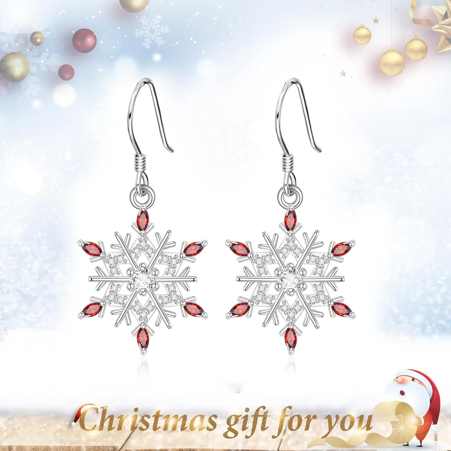 EVER FAITH Winter Snowflake Earrings 925 Sterling Silver Cubic Zirconia Holiday Dainty Hook Dangle Earring Christmas Jewelry Gifts for Women