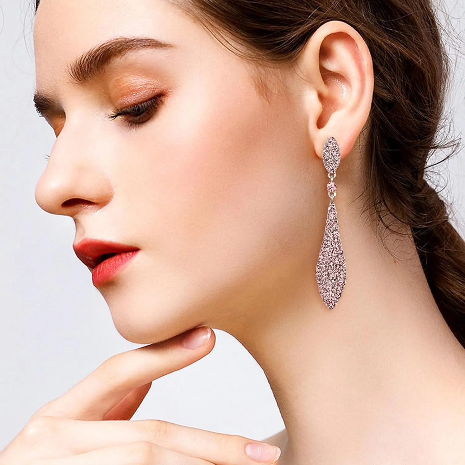 EVER FAITH Women's Austrian Crystal Double Waterdrop Pierced Dangle Earrings