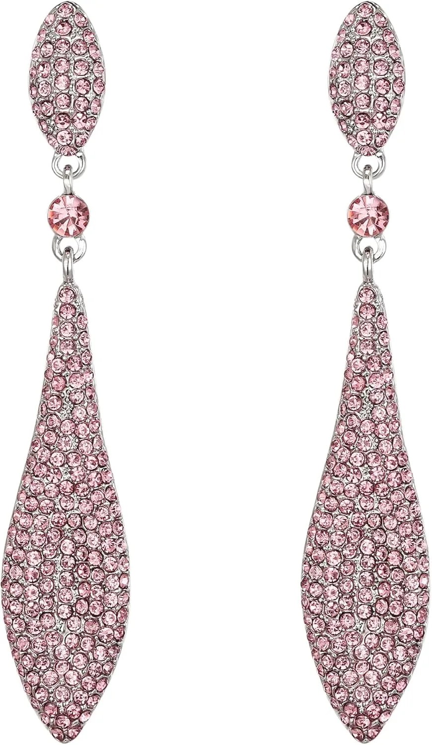 EVER FAITH Women's Austrian Crystal Double Waterdrop Pierced Dangle Earrings