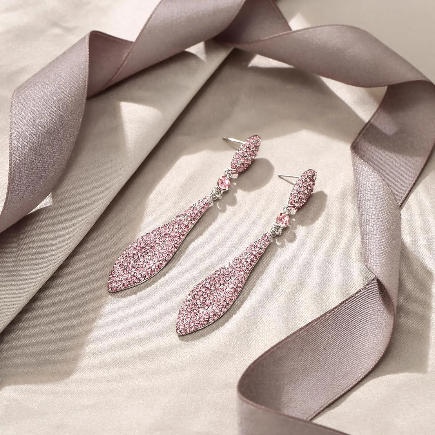 EVER FAITH Women's Austrian Crystal Double Waterdrop Pierced Dangle Earrings