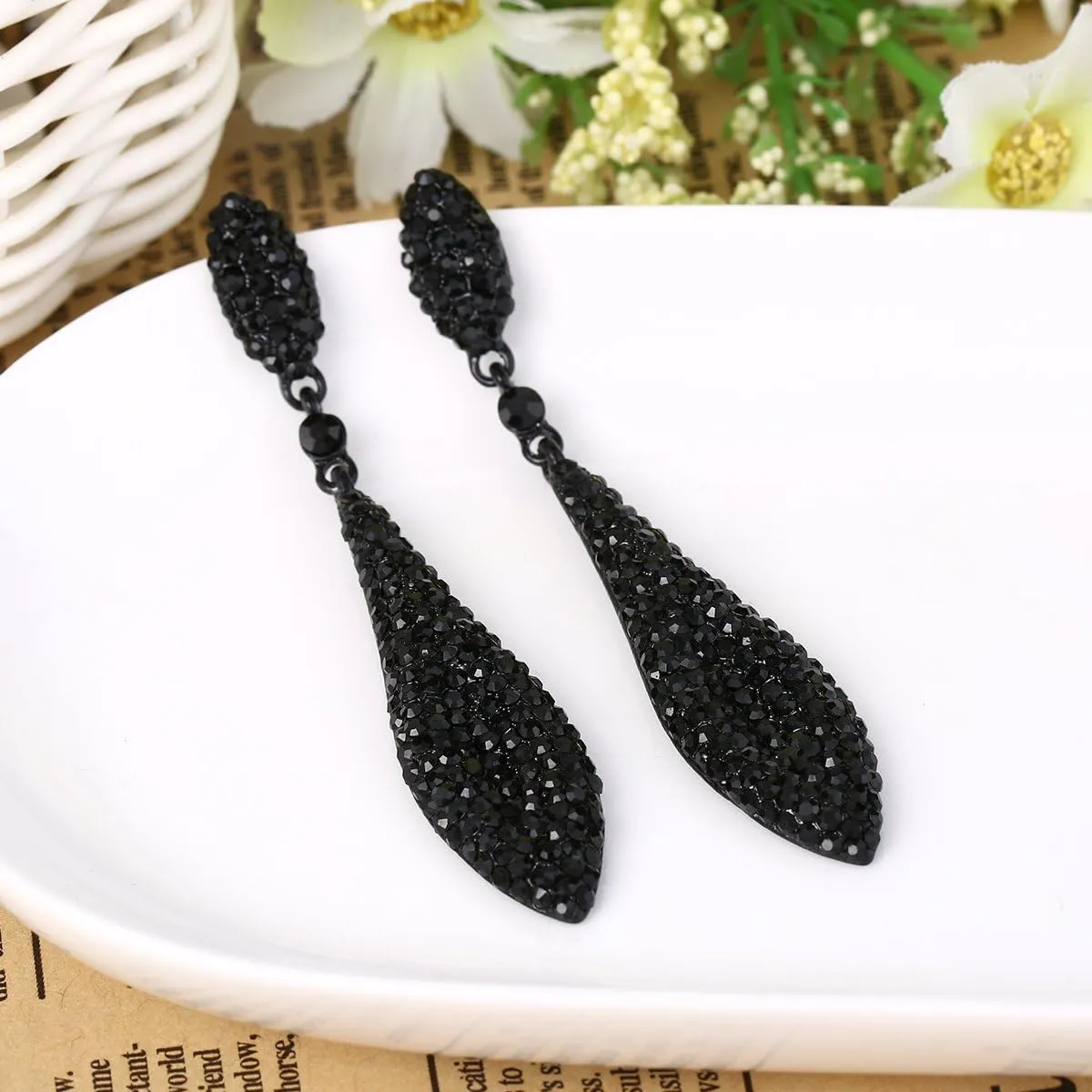EVER FAITH Women's Austrian Crystal Double Waterdrop Pierced Dangle Earrings