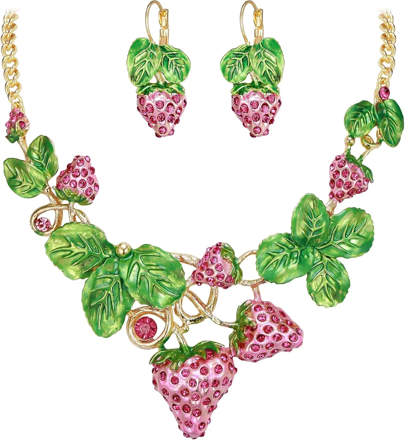 EVER FAITH Women's Austrian Crystal Sweet Strawberry Leaf Necklace Earrings Set