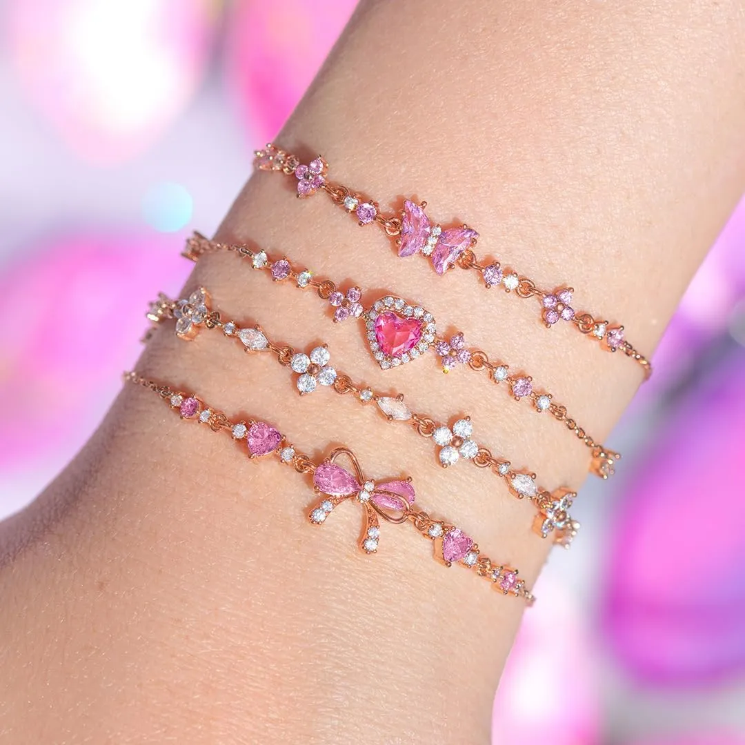 Exquisite Bow Zircon Bracelet/Necklace - Friendship Is Like A Bow Tied Around Each Other,Adjustable Love Knot Pink Zirconia Friendship Bracelet/Necklace