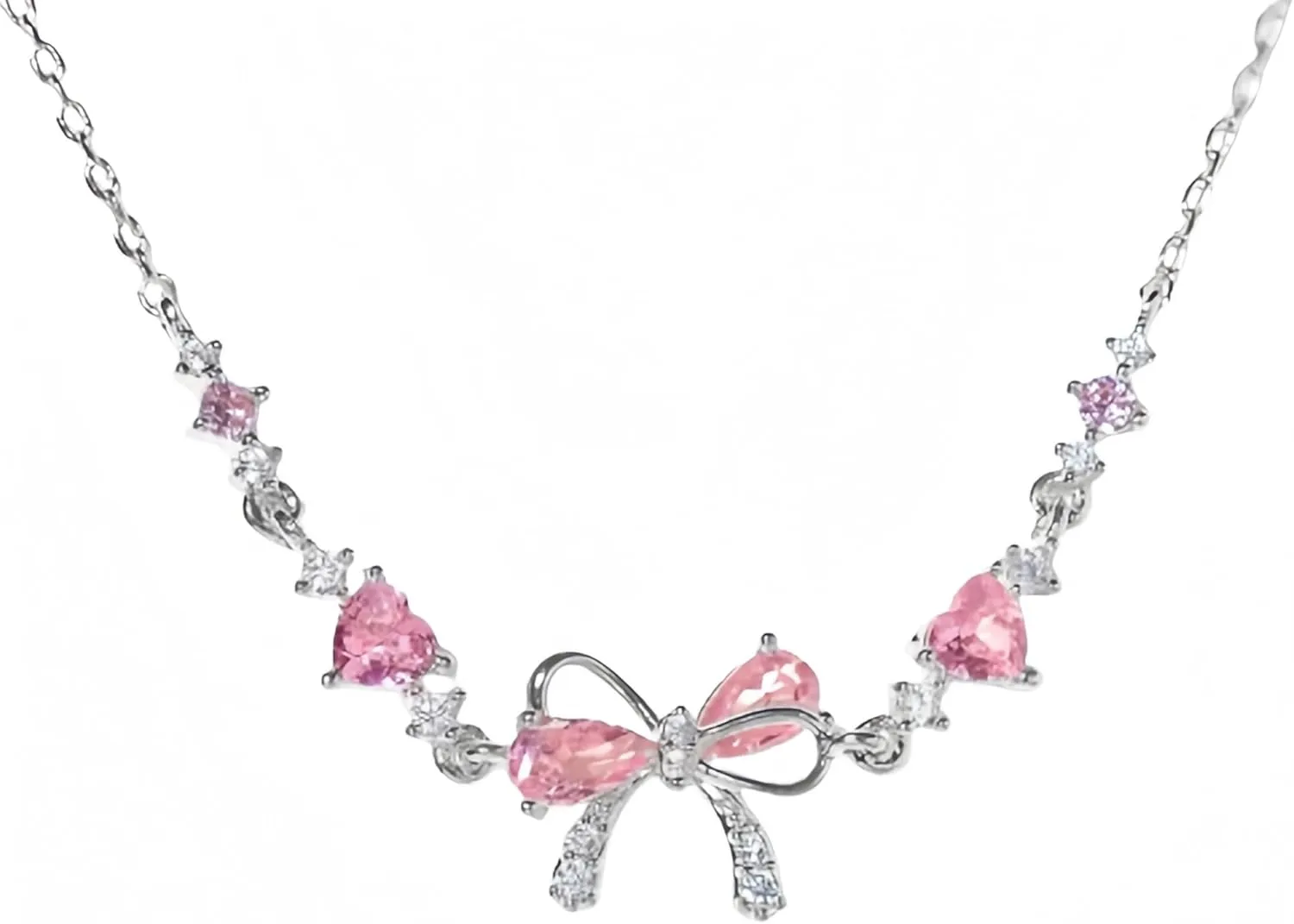 Exquisite Bow Zircon Bracelet/Necklace - Friendship Is Like A Bow Tied Around Each Other,Adjustable Love Knot Pink Zirconia Friendship Bracelet/Necklace