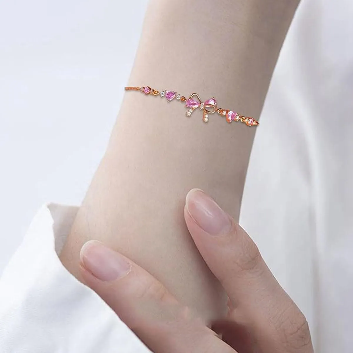 Exquisite Bow Zircon Bracelet/Necklace - Friendship Is Like A Bow Tied Around Each Other,Adjustable Love Knot Pink Zirconia Friendship Bracelet/Necklace
