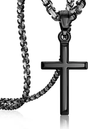 Exquisite Cross Necklace for Men and Women, Silver/Gold/Black Cross Chain with Top-grade 316L Stainless Steel Cross Pendant, 18-24 Inch Box/Byzantine Chains