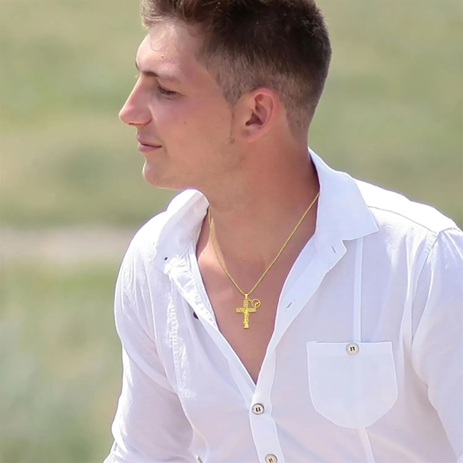 Exquisite Olive Tree Shaped Hollow Cross Pendant Necklace, Stainless Steel Religious Tree Shaped Cross with Mustard Seed Link Necklace for Family Love Friendship Jewelry Gift YA4473