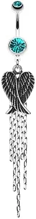 Fallen Angel Wings Gem Cubic Zirconia Navel Dangle Belly Button Ring
